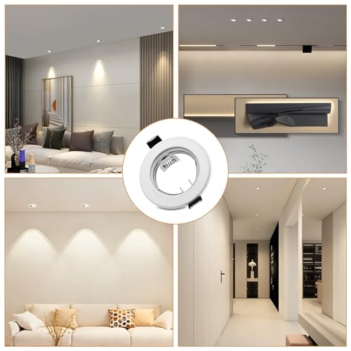 LteelDay Recessed Frame for Spotlights – White Round Metallic, Incl. Socket for GU10 | Fit for 55-70 mm Holes | For 50 mm Lamp | Porthole Frame – Ideal for Bathroom, Living Room, Kitchen | 24 Pack