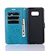Galaxy S8 Wallet Case - Auideas Fashion Floral Butterfly Embossed PU Leather Magnetic Flip Cover Card Holders & Hand Strapwith Pen blue