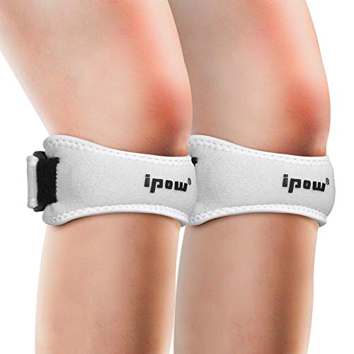 IPOW 2 Pack Knee Pain Relief & Patella Stabilizer Knee Strap Brace Support for Hiking, Soccer, Basketball, Running, Jumpers Knee, Tennis, Tendonitis, Volleyball & Squats, White