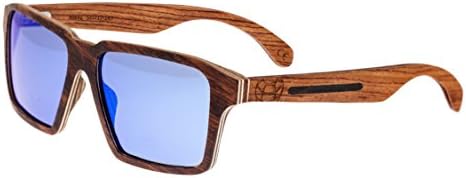 Earth Wood Piha Polarized Wayfarer Sunglasses, Red Rosewood//Blue, 56 mm 1