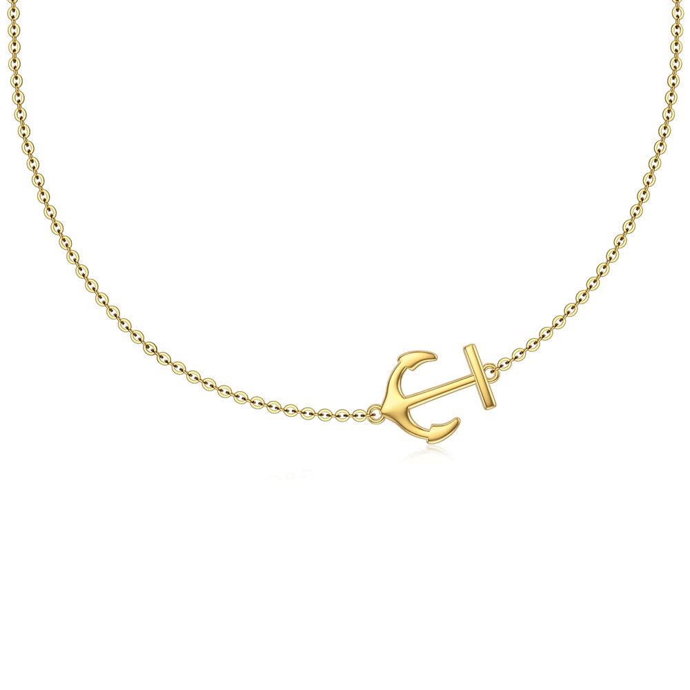 SISGEM 9 ct Gold Anchor Necklace, Solid Yellow Gold Sideway Anchor Necklace, for Women Girls Ladies Mum Sisters, 16"+1"+1"