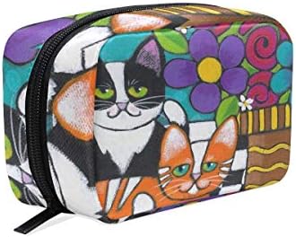 Cosmetic Bag Cartoon Kitten And Colored Flowers Girls Makeup Organizer Box Lazy Toiletry Case