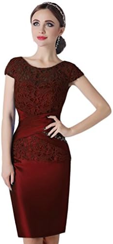 Albrose Lace Mother of the Bride Evening Dresses knee length with Jacket us20 plus Deep Wine