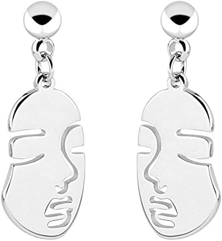 WFF Stainless Steel Human Face Shaped Drop Dangle Cocktail Party Earrings