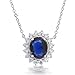 Bling Jewelry Classic Estate Vintage Style Crown 1.5 CT AAA CZ Halo Oval Navy Blue Cubic Zirconia Station Pendant For Women Simulated Sapphire Silver Plated Brass