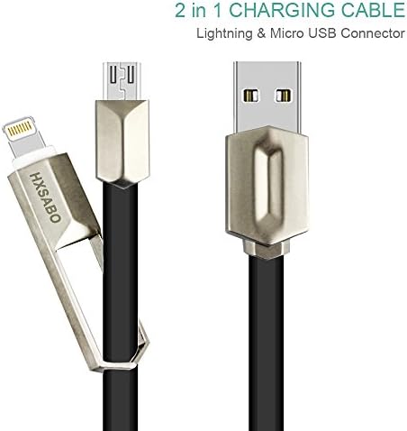 Lightning Cable, HXSABO 2-In-1 Lightning and Micro USB Cable Zinc Alloy iPhone Charger Cable Android Fast Charging Cord for iPhone 6 6S 8 7 Plus 5S 5C, iPad, Samsung S7 edge, HTC and More (3.3ft/1.0m)