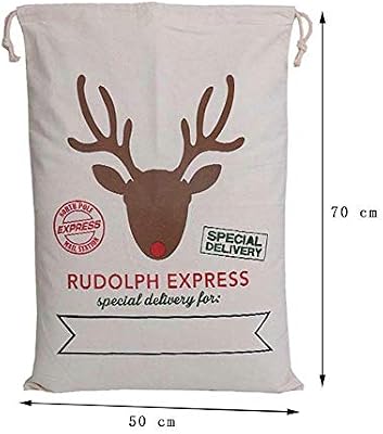 1pc Gift Bag Christmas White Drawstring Canvas Santa Sack Rustic