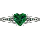 Clara Pucci 14K Solid Gold Engagement Ring for Women | 1 cttw Emerald Heart Cut Solitaire | Real White Gold Wedding Ring