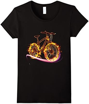 Womens Mountain Bike T-Shirt Cycling Sports Cool Flame Biking Tee Medium Black
