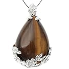 Top Plaza Natural Reiki Healing Energy Gemstone Crystal Tiger Eye Stone Elegant Teardrop Pendant Necklace 18''