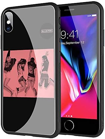 GUOZHAO Phone Case iPhone X/XS,GZA-13 Blackpink Rose Lisa Jennie Jisoo Tempered Glass Back Black Cover and Soft Silicone Rubber Bumper Frame for Scratch-Resistant and Anti-Scratch Absorption