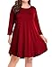 BELAROI Women's Plus Size Dress Fall Casual Swing 3/4 Sleeve T Shirt Loose Tunic Dress (3X, Wine Red)