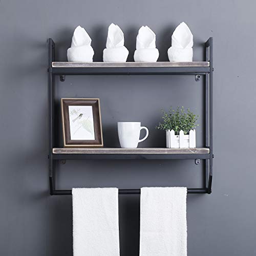 Bathroom Shelves Wall Mounted,2 Layer Bathroom Shelf with Towel Bar
