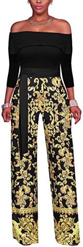 Women Jumpsuits Off Shoulder Solid Jumpsuits Wide Leg Long Romper Pants with Belt
