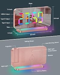 SZELAM Projection Alarm Clock,7.4 in LED Mirror