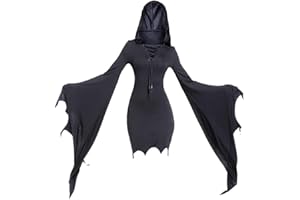 Mingyuezai Women Scream Costume Witch Bat Sleeve Long Dress Halloween Gothic Costume