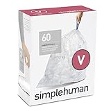 simplehuman Code V Custom Fit Drawstring Trash Bags, 16-18 L / 4.2-4.8 Gallon, 3 Refill Packs (60 Count)