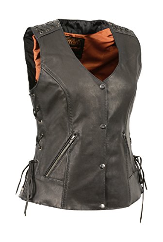 Milwaukee Leather Women's Snap Front Vest with Lacing on Shoulder/Back (Black, X-Small)