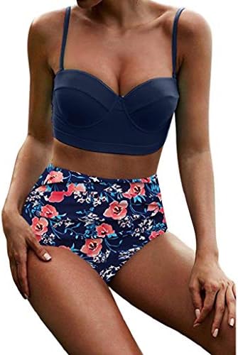 REYO Women's Two Piece High Waist Bikini Set Swimsuit Beachwear Female Retro Bathing Suit