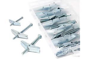 T.K.EXCELLENT T.K. Excellent Heavy Duty Hollow Wall Anchors for Drywall, Carbon Steel, 24Pc Toggle Bolts and Wing Nut Kit, Hollow Drywall Anchors and Screws Assortment Set - 1/8 Inch, 3/16Inch, 1/4Inch