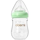 Oberni Glass Baby Bottles,Anti Colic Breastfeeding Bottle with Natural Response Nipple Size S,Wide Neck Slow Flow Baby Bottle for Baby,Newborn,Preemie 0-3 0-6 Month,BPA Free (Green, 1 Pack, 5 Ounce)