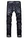 Men's Black Straigth Jeans with Destroyed Broken hole Zipper-deco