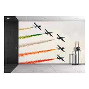 Aerobatics Team in Formation Deploying Smoke - Removable Wall Mural | Self-Adhesive Large Wallpaper - 66x96 inches