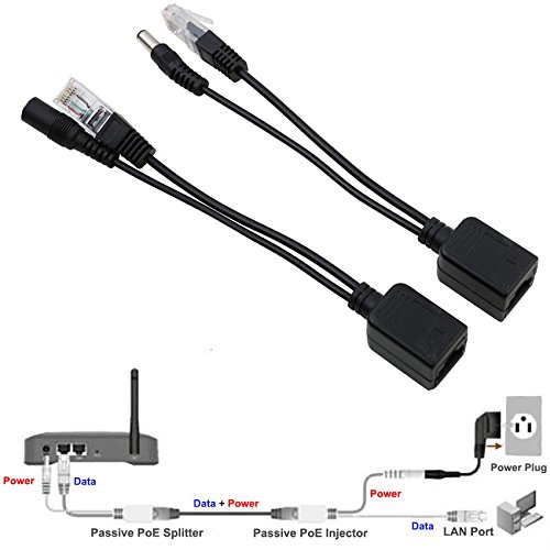 UHPPOTE 1 Pair Power Over Ethernet Passive PoE Adapter Injector + Splitter Kit PoE Cable (Black)