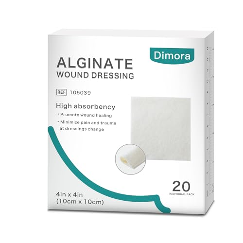 Dimora Calcium Alginate Wound Dressing, 10 x 10cm Patches, 20 Individual Sterile Pads, Soft and Highly Absorbent Dressing Gauze, Non-Stick Padding