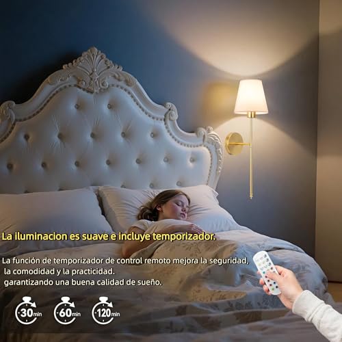 Nuevos Apliques de pared recargables (2 Piezas, 10000mAh c/u), 15 Colores, 10 Niveles de Brillo. Lamparas de pared inalámbricas con control remoto, perfectas como lámparas de pared interior de casas.
