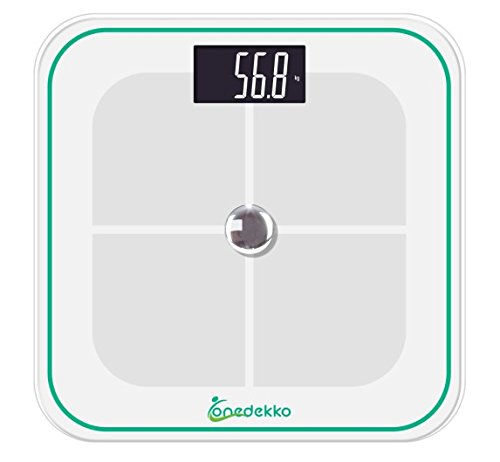 ONEDEKKO Bluetooth Smart Scale - Body Composition Monitor- 8 Measurements -Body Weight, Body Fat, Calorie, BMI, Muscle Mass, Hydration, Bone, Visceral Fat up to 8 Users- White