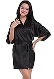 Admireme Women's Kimono Robes Satin Nightdress Pure Colour Short Style with Oblique V-Neck