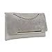 b.m.c BMC Fashionably Chic Gray Beige Faux Suede Leather Gold Metal Chain Large Envelope Clutch Handbag