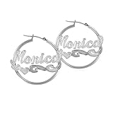 Personalized Hoop Name Earrings with Diamond Beading Sterling Silver