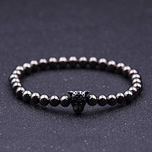 MHOOOA Fashion Micro Pave Leopard Head Charm Bracelet Men 6Mm Copper Beads Elasticity Bracelets & Bangles Pulseras