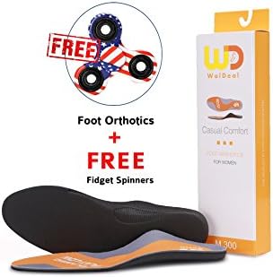 Arch Supports Orthotic Full Length Shoes Inserts With Free Hand Spinner EDC ADHD Fidget Toy,Fight back against Plantar Fasciitis, Pronation.,Foot Pain Heel Pain Relief For Mens or Womens Yellow