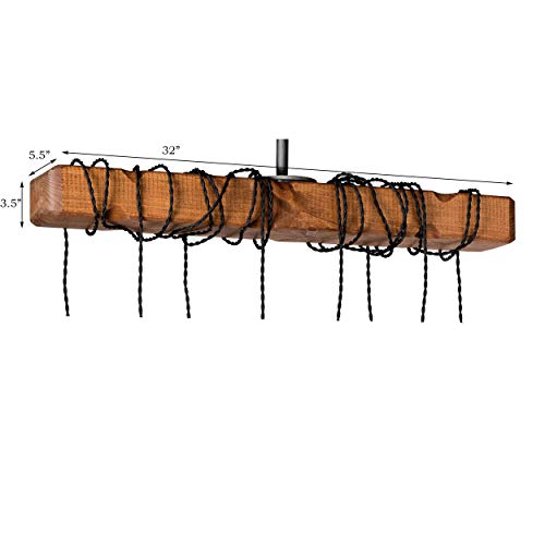 Farmhouse Lighting Wrapped Wood Beam Farmhouse Chandelier Pendant Light Fixture - Rustic Lighting Great for Kitchen Island Lighting, Dining Room, Bar, Industrial, and Billiard or Pool Table - Thumbnail 4