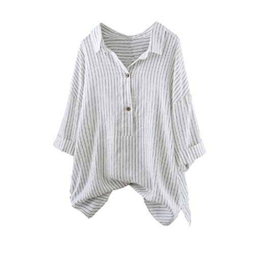 DEATU Women Button Up Pullover Classic Striped Long Sleeve Comfy Top T Shirt Tunic Blouse