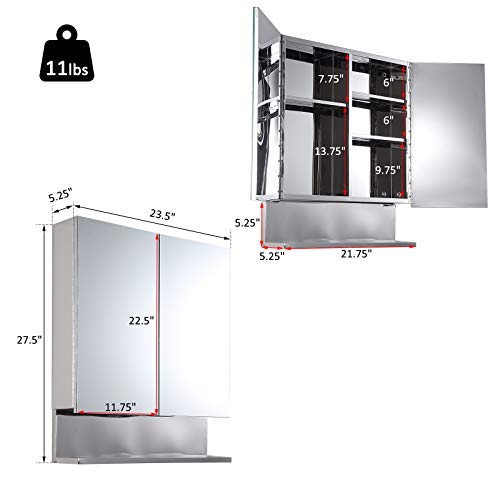 kleankin 24" x 28" Stainless Steel Wall Mount Bathroom Medicine Cabinet with Mirror
