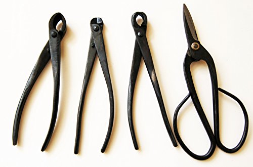 U-nitt 4-pc Bonsai Tool Set Carbon Steel: concave Cutter; Wire Cutter; knob Cutter; Ashinaga Shears: in a Leather Case - Image 5