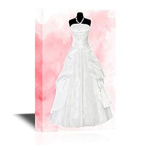White Wedding Dress on Pink Watercolor Style Background