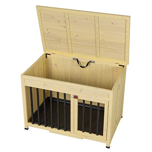Good Life No Assembly Foldable Indoor Nature Wood Dog Crate Pet Cage Portable Cat/Dogs House Metal Railing with Tray (28" inch L)