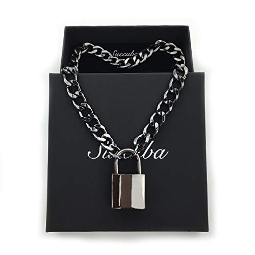 Succuba Padlock Necklace Chain Collar Choker with Two Keys and Box