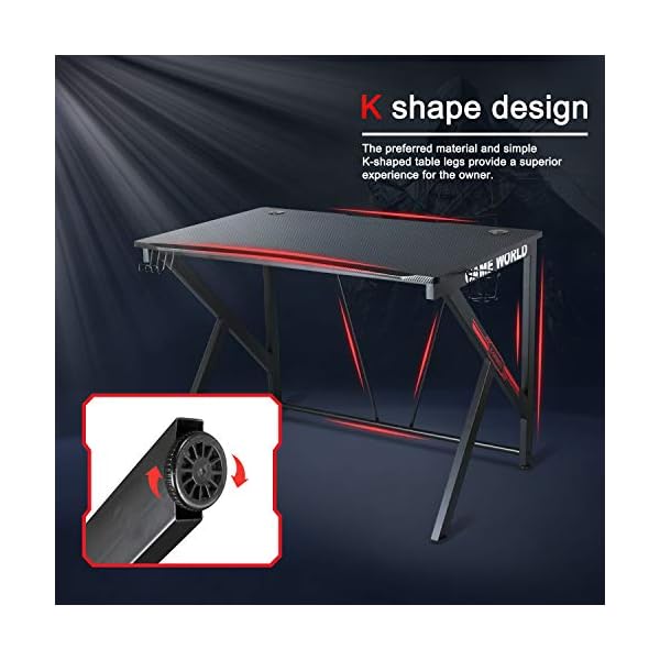 LYNSLIM Ergonomic Gaming Desk 42” K Shaped Computer Table for Home Office Gamer Workstation