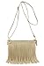Small Fringe Crossbody Bag with Wrist Strap (Beige)
