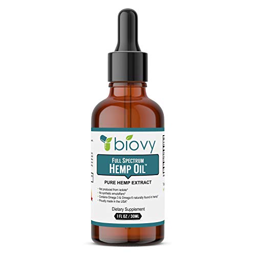 Full Spectrum Hemp Oil Extract - from Biovy™ - USA Grown Pure Hemp Extract Drops with No Artificial Fillers - All Natural Anxiety, Stress and Pain Relief Support Tincture For Relaxation and Deep Sleep