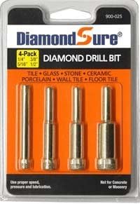 DiamondSure Diamond Drill Bit Hole Saw 4-Pack Assortment 1/4, 5/16, 3/8, 1/2 for Glass, Tile, Granite, Stone, Ceramic, Porcelain by DiamondSure