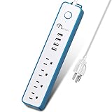 ONSMART USB Surge Protector Power Strip, 4 Multi Outlets with 4 USB Charging Ports, 3.4A Total Output-600J Surge Protector Power Bar, 6 ft Long UL Cord, Wall Mount-Blue