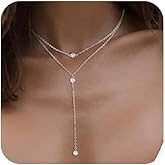 YOFSZJ 14K Gold Plated Y Necklace for Women – Dainty Lariat Long Pendant Chain, Layered Drop Necklace for V Neck Dress, Simple Sexy Cleavage Jewelry Gifts for Women