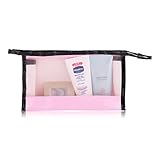 ACELIST Clear Vinyl Zippered Cosmetic Bag Carry Case Travel Makeup (Pink)